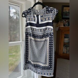 Ming Basics by Mango Bandana Print  Sleeveless Shift Dress Navy White & Gold XS